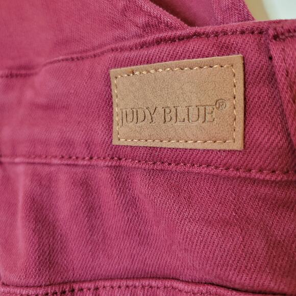 Judy Blue PLUS High Waist Garment Dyed Boyfriend Double Cuff Overalls Maroon☆2XL - Picture 13 of 16